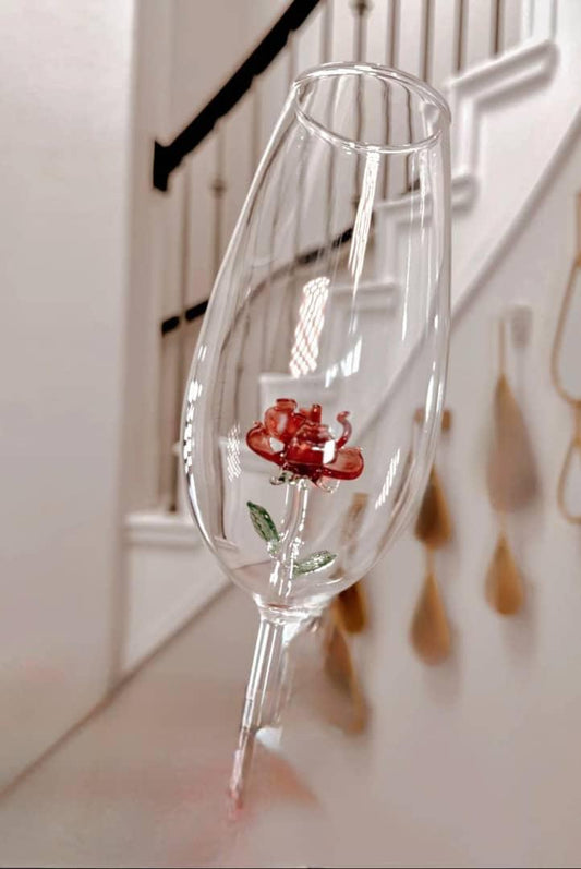 Handcrafted Red rose Champagne/Wine glasses
