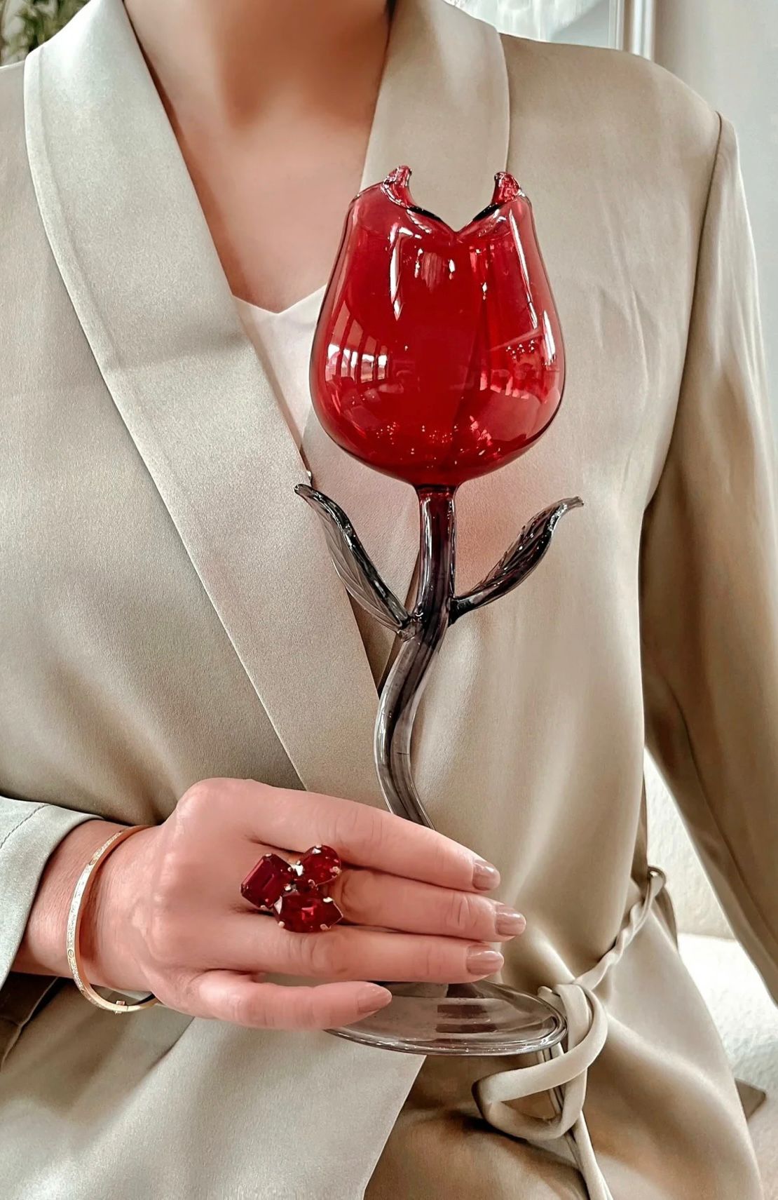 handcrafted 'Beauty and the Beast' rose wine glasses