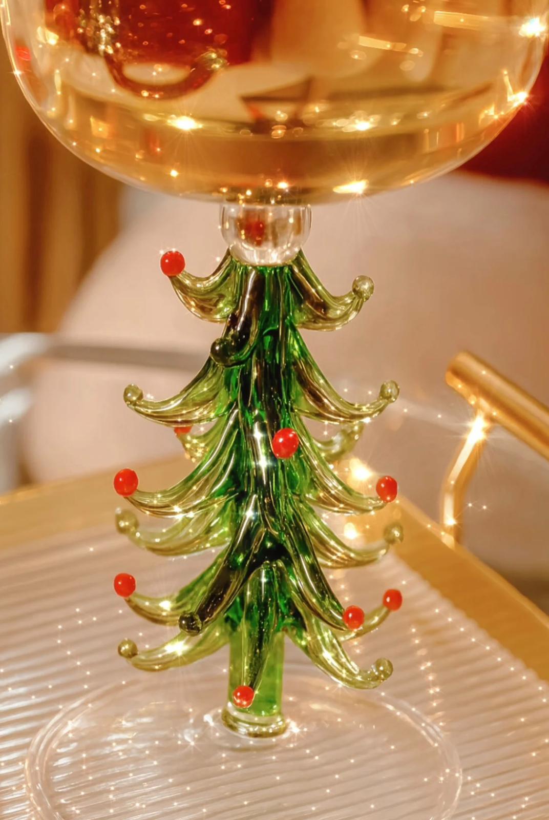 Handcrafted Merry Christmas tree wine Flute