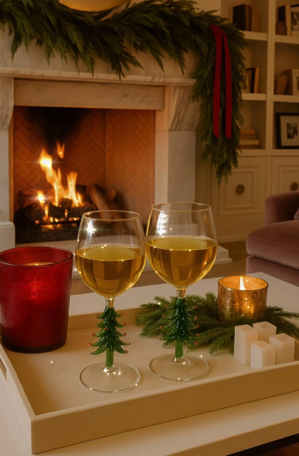 Handcrafted Merry Christmas tree wine Flute