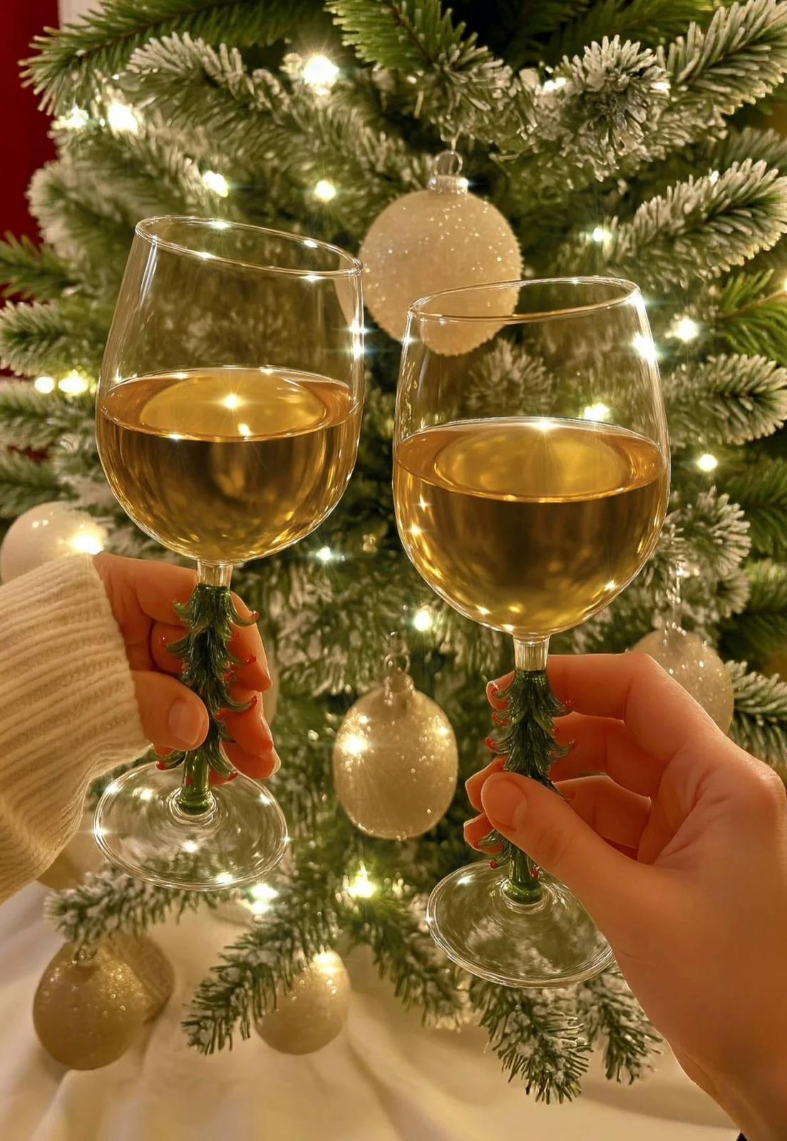 Handcrafted Merry Christmas tree wine Flute