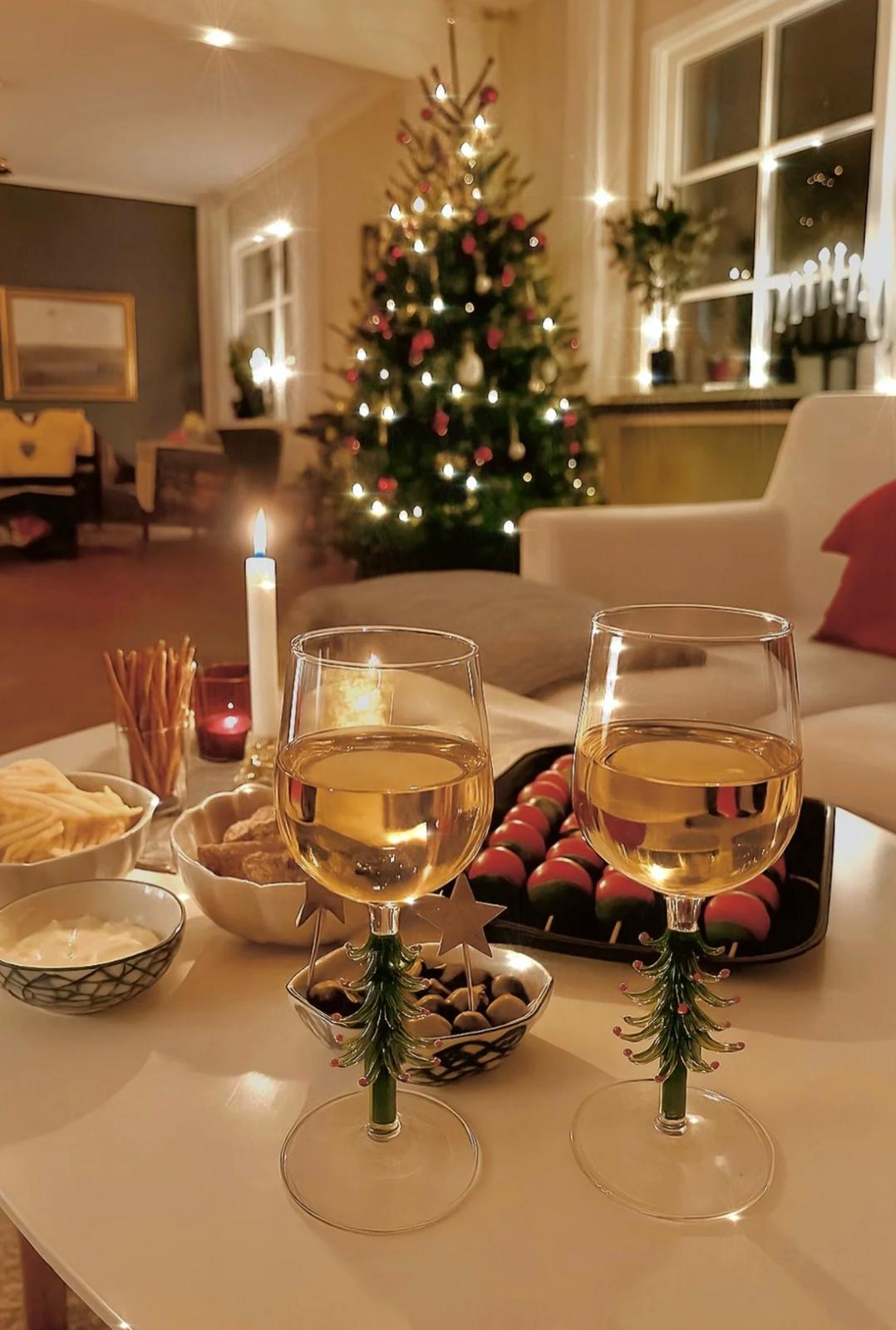 Handcrafted Merry Christmas tree wine Flute