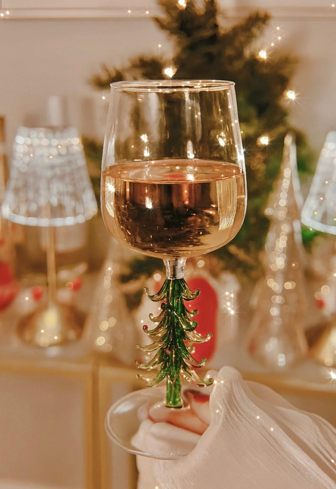 Handcrafted Merry Christmas tree wine Flute