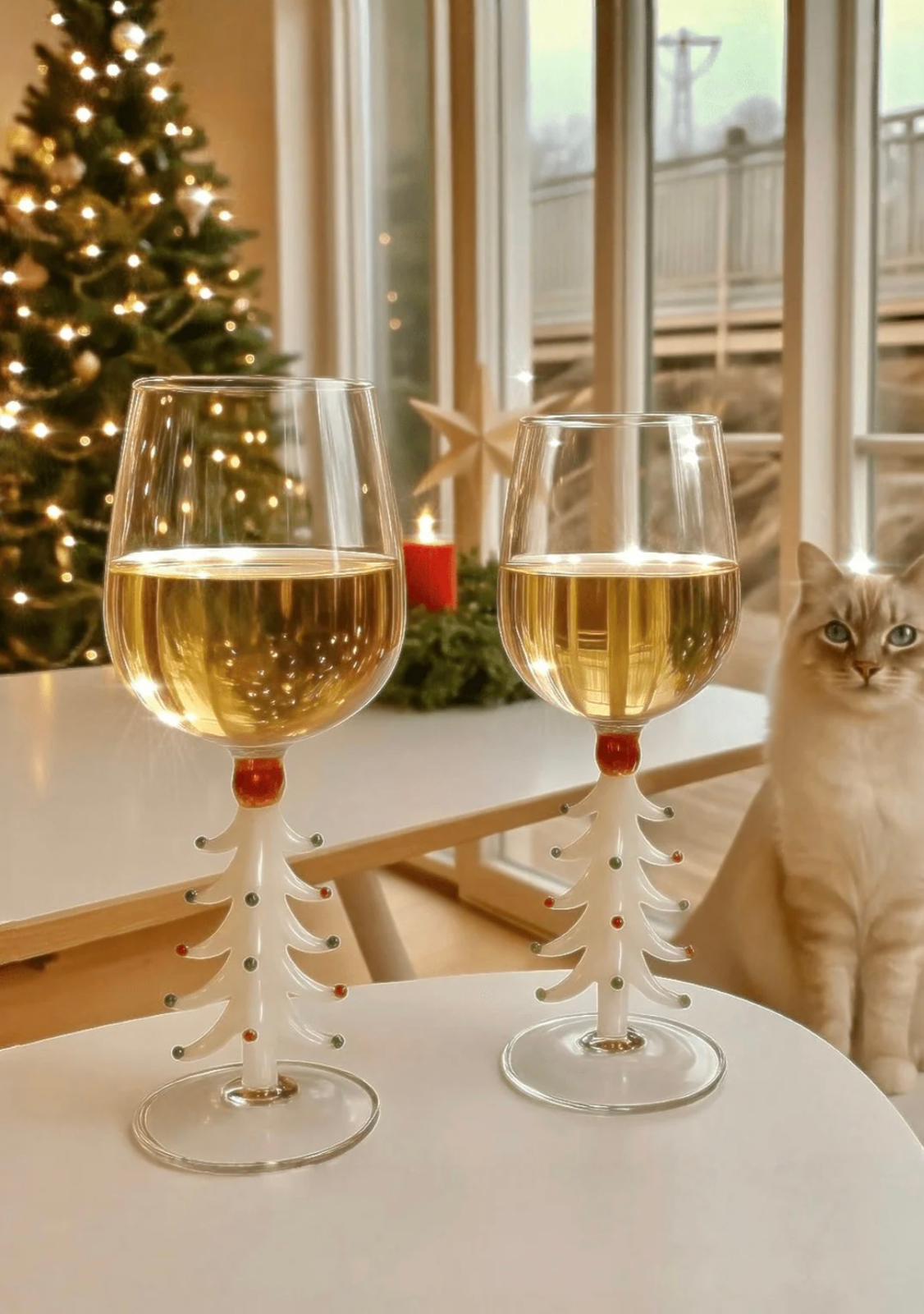 Handcrafted Merry Christmas tree wine Flute