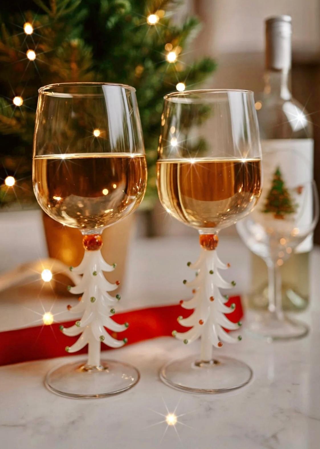 Handcrafted Merry Christmas tree wine Flute