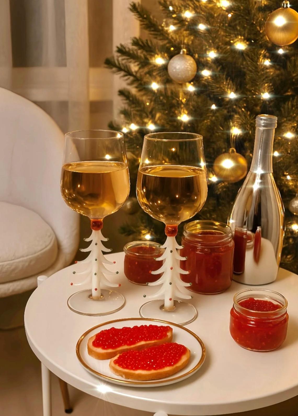 Handcrafted Merry Christmas tree wine Flute